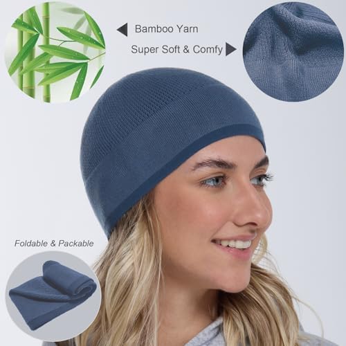 Bamboo Lightweight Skull Cap Beanie Hat for Men Women, Soft and Comfy Sleep Cap Watch Hat - color: Black/Navy