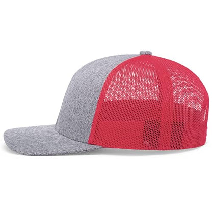 Pacific Headwear Melange Heather Low-Profile Trucker - color: Grey Heather/Red/Grey Heathe