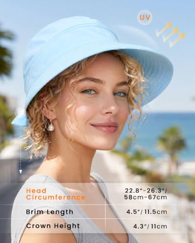 CHUNG 2 Pack Women Sun Visor Hat Wide Brim Summer UV Protection Zip-Off - color: White/Light Blue