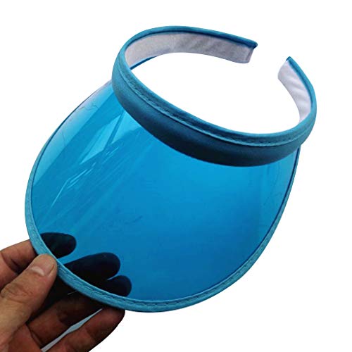 Sun Hat Unisex Summer Candy Color UV for Open Top for Sun Visor Hat Transparent PVC Plastic Wide Brim Clip-On Sport B - color: Blue