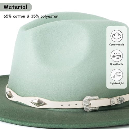 Lisianthus Gradient Color Fedora Hat for Women & Men - color: White Band, Green
