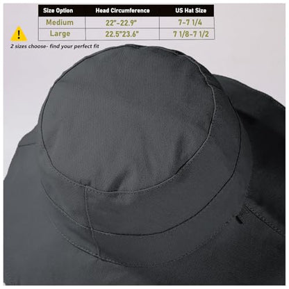 vidsel Womens Sun Hats Wide Brim Reversible Bucket Cotton Hat with Hat Clip - color: Medium-black+beige, size: Medium