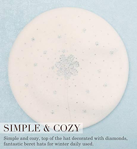 Sumolux Women Beret Hat French Wool Beret Beanie Cap Classic Solid Color - color: White, size: One Size