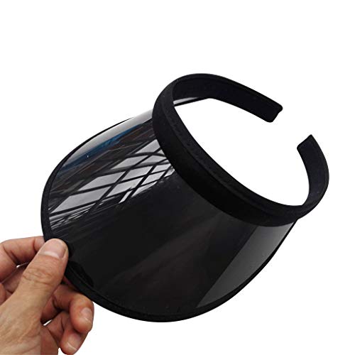 Sun Hat Unisex Summer Candy Color UV for Open Top for Sun Visor Hat Transparent PVC Plastic Wide Brim Clip-On Sport B - color: Black