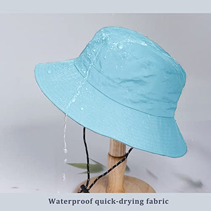 Waterproof Bucket Hat for Women and Men - UV Protection Beach Sun Hat Fishing Safari Boonie Hat Rain Hat Adjustable Packable - color: Blue - Waterproof