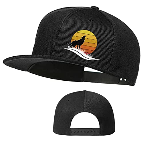 Skateboard Hat Snapback Hats for Men Flat Bill Hats for Boy Adjustable Baseball Cap for Teens Hip Hop Sports - color: Wolf Sun