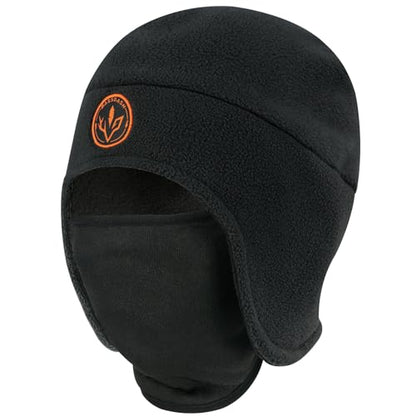 BASSDASH Unisex Soft Fleece 2-in-1 Hat with Mask Ear Flap - color: Black