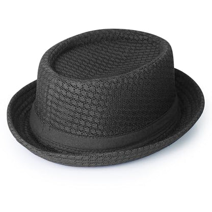 Luwint Cute Fedora Hat - Lightweight Breathable Mesh Crushable Roll Up Short Brim Bowler Derby Cap - color: Black