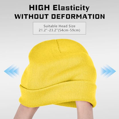ZOORON Beanie for Men Women Warm Winter Hat Unisex Soft Knit Cuffed Beanie - color: Brilliant Yellow