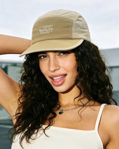 CLAPE Quick Dry 5 Panel Hat for Men, Breathable Mesh Lightweight Running Cap Outdoor Streetwear Flat Brim Hat - color: Bs265p15-khakibeige