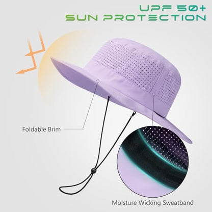 UPF 50+ Bucket Sun Hat with Laser Perforated Mesh Cooling Adjustable Breathable Lightweight for Outdoor Men Women - color: Purple