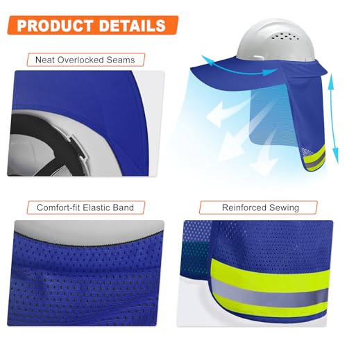 Hard Hat Sun Shade, Full Brim Mesh Neck Sun Shield with Reflective Strip, High Visibility Visor Neck Shade for Hard Hat Accessories, 2 Packs Blue - color: Blue