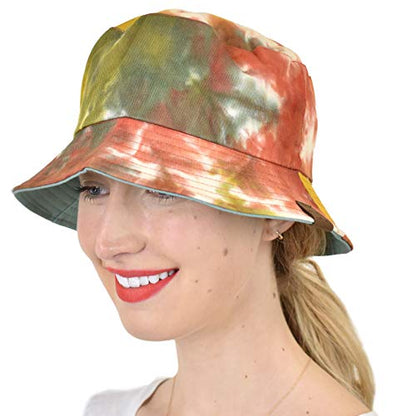 C.C Unisex 100% Cotton Packable Reversible Tie Dye Bucket Sun Hat - color: Mustard/Sage