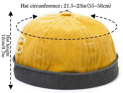 Mens Sailor Hats Brimless Denim Docker Caps Beanie - color: Yellow