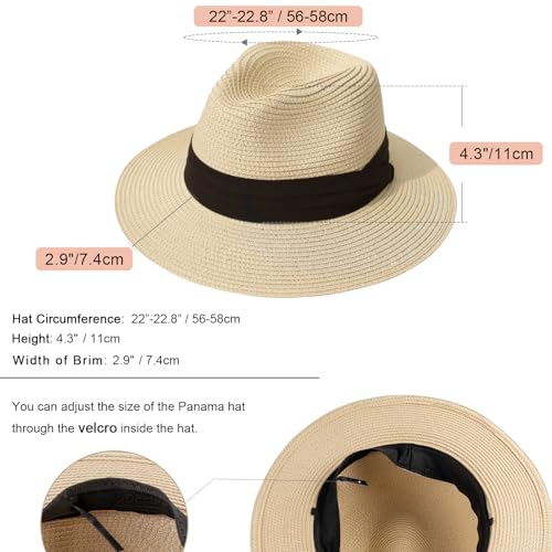 AQOKKA Summer Straw Fedora Hat for Women Men Travel Panama Hat with Wide Brim Roll Up Sun Hat for Beach Outdoor UPF 50+ - color: 1 Pack: Beige