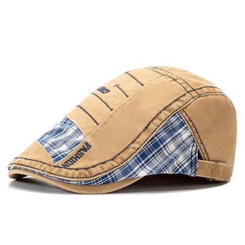 QHFHULV Newsboy Cap for Men Cotton Flat Gatsby Ivy Golf Cabbie Driving Hat - color: Patchwork Khaki