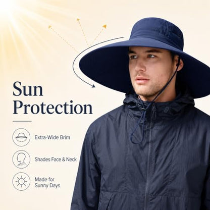 Wide Brim Sun Hat for Men Women UV Protection Bucket Fishing Hats - color: Navy Solid