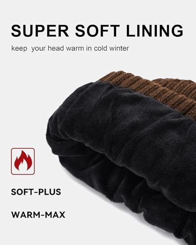 Winter Hats & Black Beanies for Men Women， No-Logo and Fleece-Lined - color: Khaki