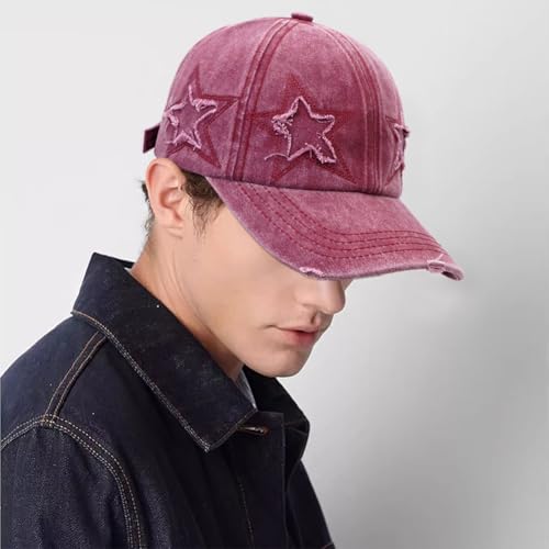 Vintage Washed Distressed Baseball Cap for Women Men Adjustable Sports Hat - color: Wine Red