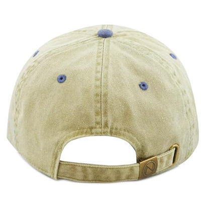 The Hat Depot 100% Cotton Pigment Dyed Low Profile Dad Hat Six Panel Cap - color: 2. Khaki/Navy