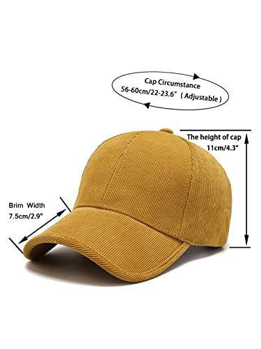 Classic Corduroy Cotton Baseball Caps Vintage Low Profile Dad Hat with Adjustable Strap Buckle Unisex Trucker Hat - color: Yellow