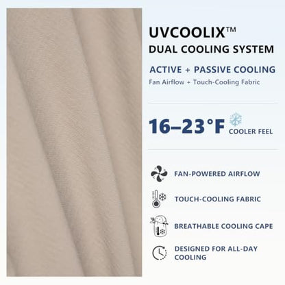 TOP-EX UVCoolix™ Cooling Neck Flap Baseball Sun Cap with Solar Fan - color: Beige, size: Large-X-Large
