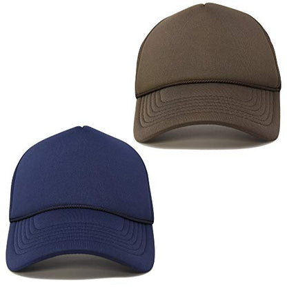 DALIX Solid Blank Trucker Hats Caps 2 Pack - color: Brown and Navy Blue