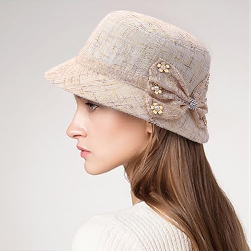 Glamorstar Vintage Felt Cloche Hat Winter Floral Fedora Bucket Hat Bowler Hats - color: Khaki 5