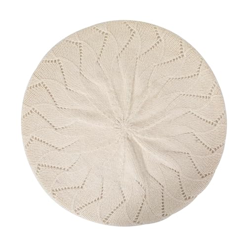 ZLYC Women French Beret Hat Reversible Solid Color Knit Warm Artist Cap - color: Solid Cream White
