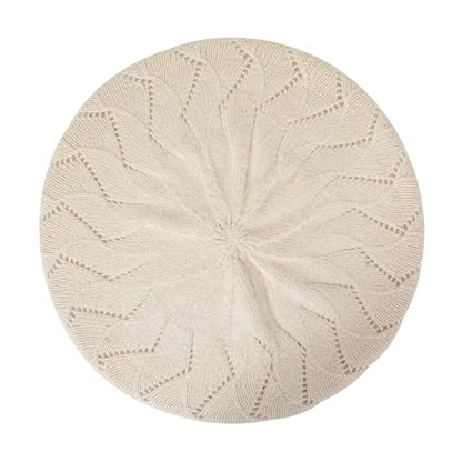 ZLYC Women French Beret Hat Reversible Solid Color Knit Warm Artist Cap - color: Solid Cream White