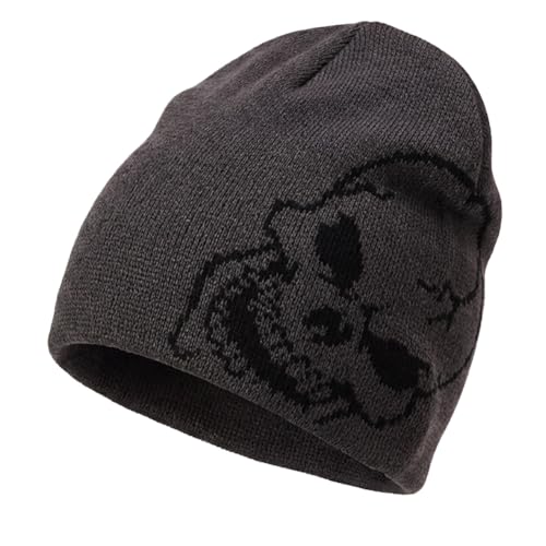 TOP HEADWEAR Skull Beanie Short Knit Cuffless Winter Hat Embroidered Skulls - color: Grey Skull