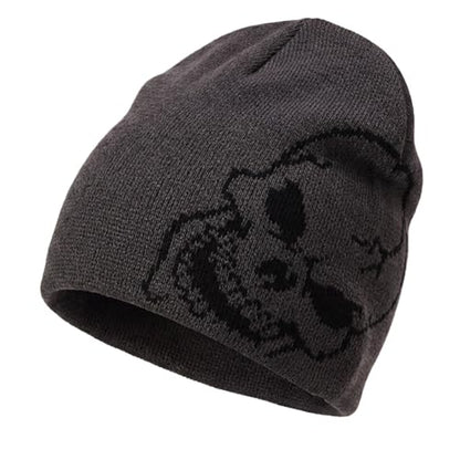 TOP HEADWEAR Skull Beanie Short Knit Cuffless Winter Hat Embroidered Skulls - color: Grey Skull