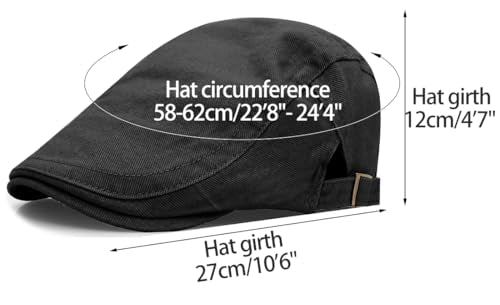 Men's Newsboy Flat Cap Adjustable Cotton Ivy Hat Irish Cabbie Driving Hunting Hats - color: Black