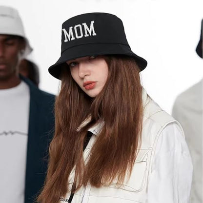 XYIYI Fashion Embroidery Bucket Hat Cotton Beach Fisherman Hats for Women Girls - color: Mom Black