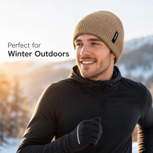 Beanie for Men Women Winter Ribbed Knit Hat Warm Cuffed Skull Cap - color: Beige