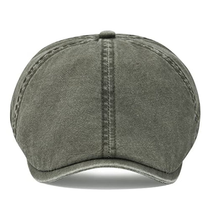 VOBOOM Cotton Washing Flat Cap Cabbie Hat Gatsby Ivy Irish Hunting Newsboy - color: Washed Army Green