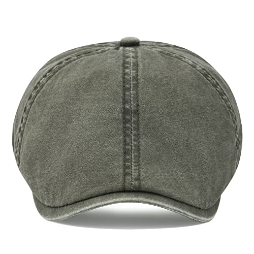 VOBOOM Cotton Washing Flat Cap Cabbie Hat Gatsby Ivy Irish Hunting Newsboy - color: Washed Army Green