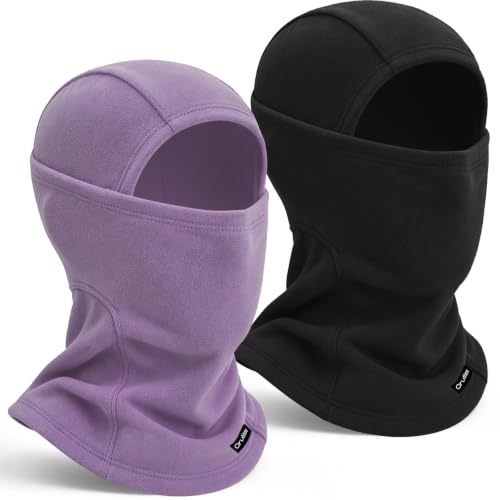 Balaclava Ski Mask for Men Women, Warm Fleece Face Mask Full Cover for Cold Weather Skiing Cycling, Ponytail Friendly - color: Black+purple