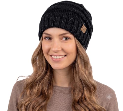 NYFASHION101 Slouch Wrinkled Beanie Cap Slouchy Skull Hat - color: Black Metallic