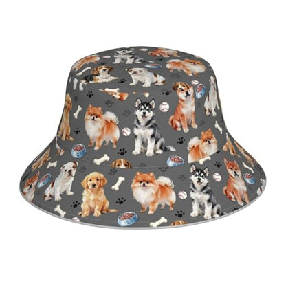 Bucket Hat for Men Women Packable Reversible Printed Summer Hats - color: Cute Puppy Dog