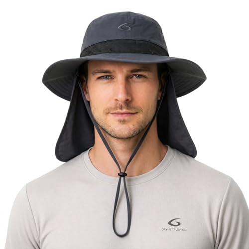 UVCoolix™ Cooling Sun Hat with Neck Flap,UPF 50+ Wide Brim UV Protection Boonie for Hot Outdoor Days - color: Darkgray, size: Medium-Large