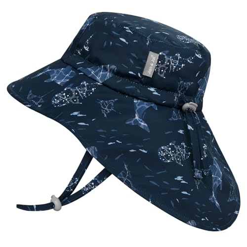 JAN & JUL 50+ UPF Quick-Dry Sun-Hats for Boys - color: Navy Whale Play, size: 5-12 Years