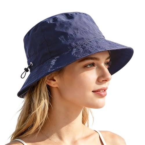 Unisex Bucket Hat Water Repellent Wide Brim Foldable Sun Hat Beach - color: Navy, size: Small