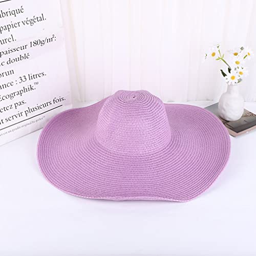 Big Beach Hats for Women Foldable Summer Wide Brim Packable Oversized Sun Hat Lady Girl Travel Straw Cap - color: Purple