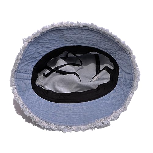 Cotton Denim Distressed Bucket Hat, Sun Hat, Hat for Men and Women - color: Blusa