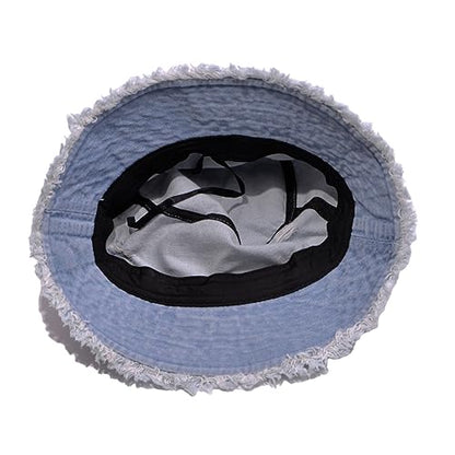Cotton Denim Distressed Bucket Hat, Sun Hat, Hat for Men and Women - color: Blusa