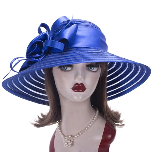 Lawliet Womens Satin Ribbon Church Wedding Sun Wedding Occasion Hat A214 - color: Royal Blue
