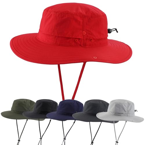 Connectyle Sun Hat for Men Women Outdoor UV Protection Safari Hat for Fishing Hiking Gardening Breathable Cowboy Hat UPF50 - color: Red