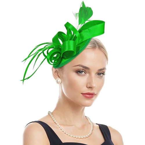 Century Star Kentucky Fascinator-Derby Hats for Women 2026 - Feather & Ribbon Hair Clip Headband Tea Party Wedding Church Hat - color: Green