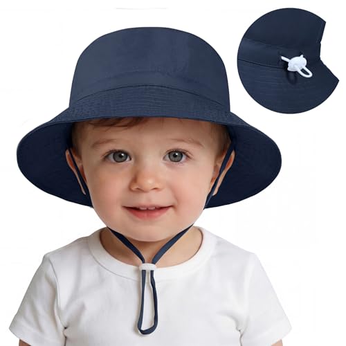 American Trends Baby Sun Hat UPF 50+ Wide Brim Bucket Hat for Boys Girls - color: A 1 Navy, size: 6-24 Months